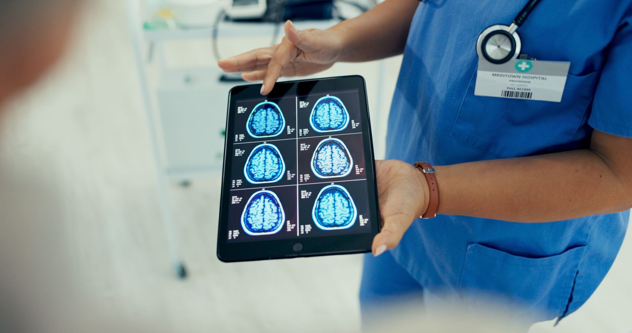 nurse hands and brain scan with tablet for medica 2026 01 09 09 43 30 utc